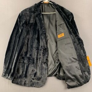 NWT Steven Land Faux Fur Black Nikko Stretch 4XL Men Blazer 2 Button Flap Pocket